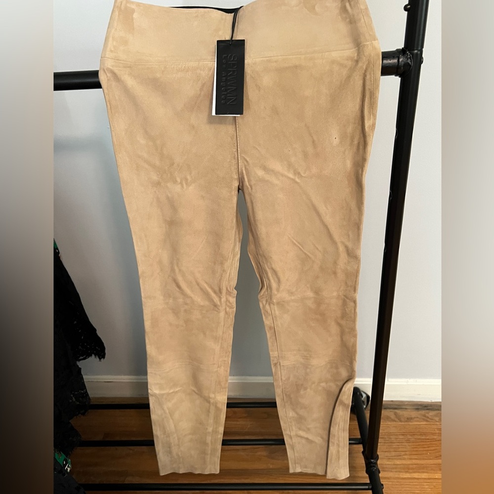Sprwmn small new with tags never worn suede capri  leggings, camel color